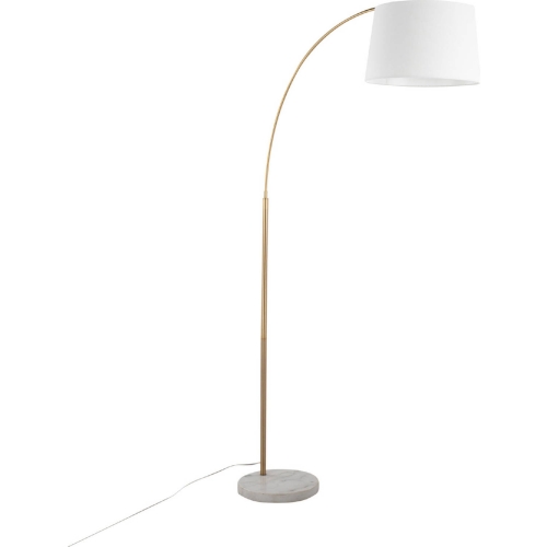 March Floor Lamp in White Marble, Antique Brass & White Linen Shade